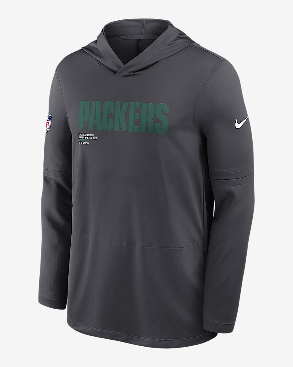 Green Bay Packers Pure Fury Sideline Men's Nike Dri-FIT NFL Long-Sleeve Hooded Top - Anthracite