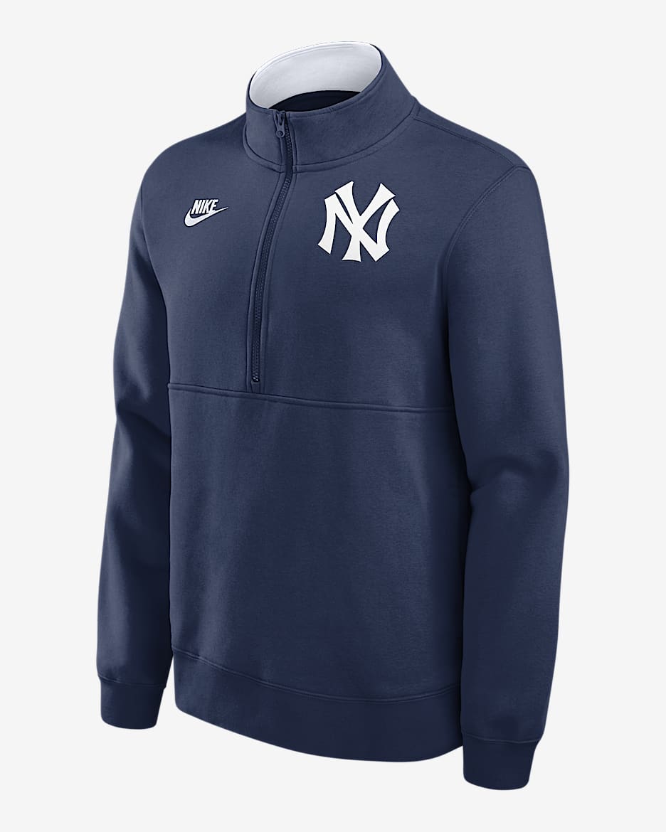 Sudadera de cuello redondo Nike de la MLB de medio cierre para hombre New York Yankees Cooperstown - Azul marino