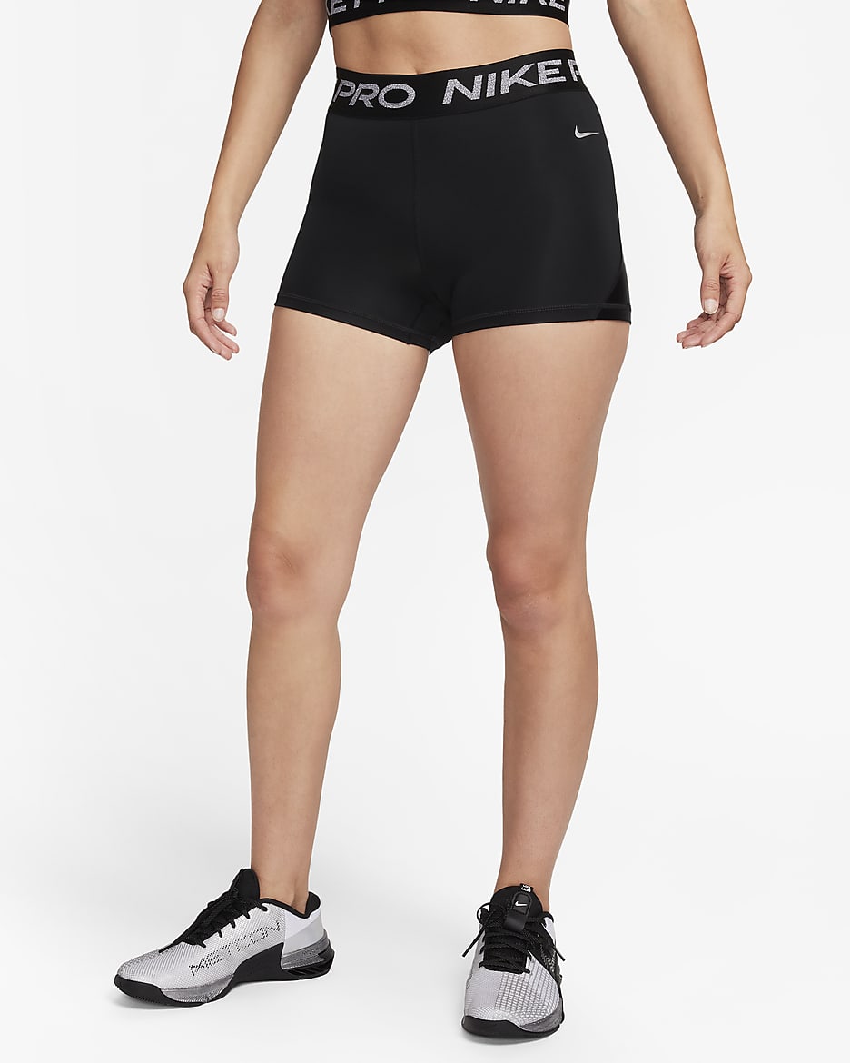 Nike Pro Women's Mid-Rise 8cm (approx.) Shorts - Black/Metallic Silver