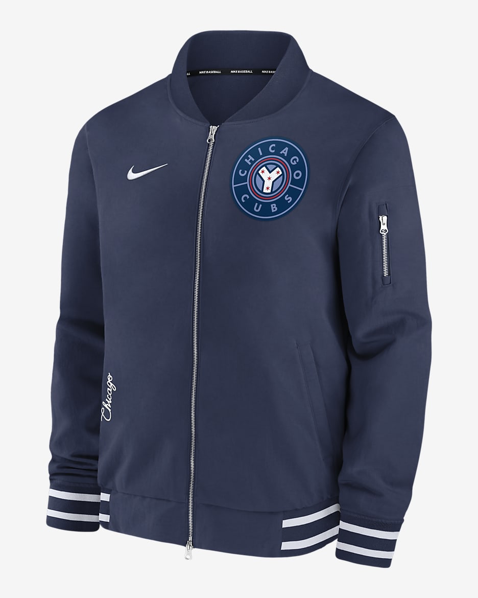 Chicago Cubs Authentic Collection City Connect Game Time Men's Nike MLB Full-Zip Bomber Jacket - Navy