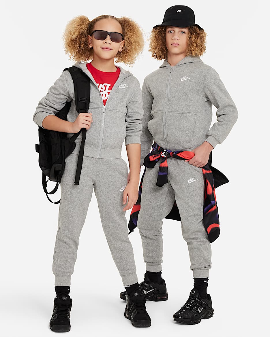 Conjunto de entrenamiento para niños talla grande Nike Sportswear Club Fleece - Gris oscuro jaspeado/Blanco