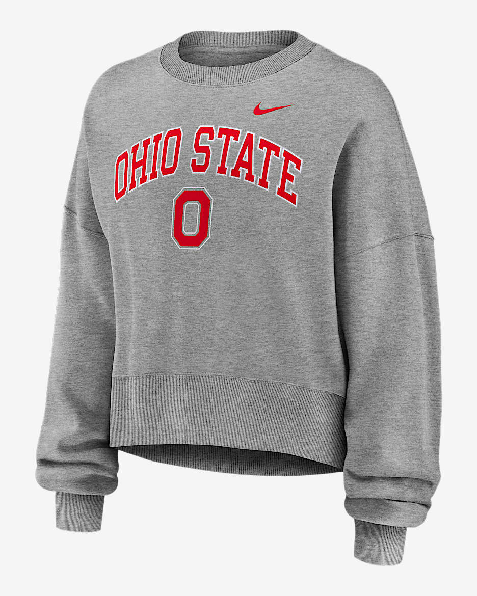 Sudadera de cuello redondo sin cierre universitaria Nike para mujer Ohio State Phoenix Arch - Gris jaspeado