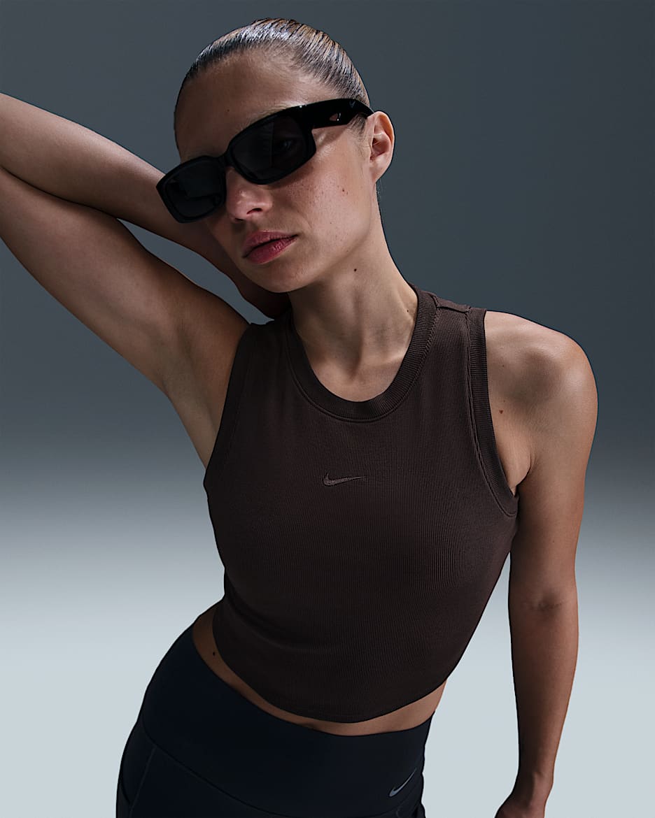 Nike Sportswear Chill Knit Women's Tight Cropped Mini-Rib Tank Top - Velvet Brown/Velvet Brown