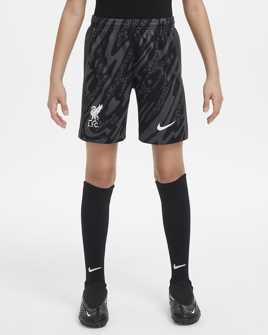 FC Liverpool 2024/25 Stadium Goalkeeper Nike Replika-Fußballshorts mit Dri-FIT-Technologie (ältere Kinder) - Anthracite/Schwarz/Weiß