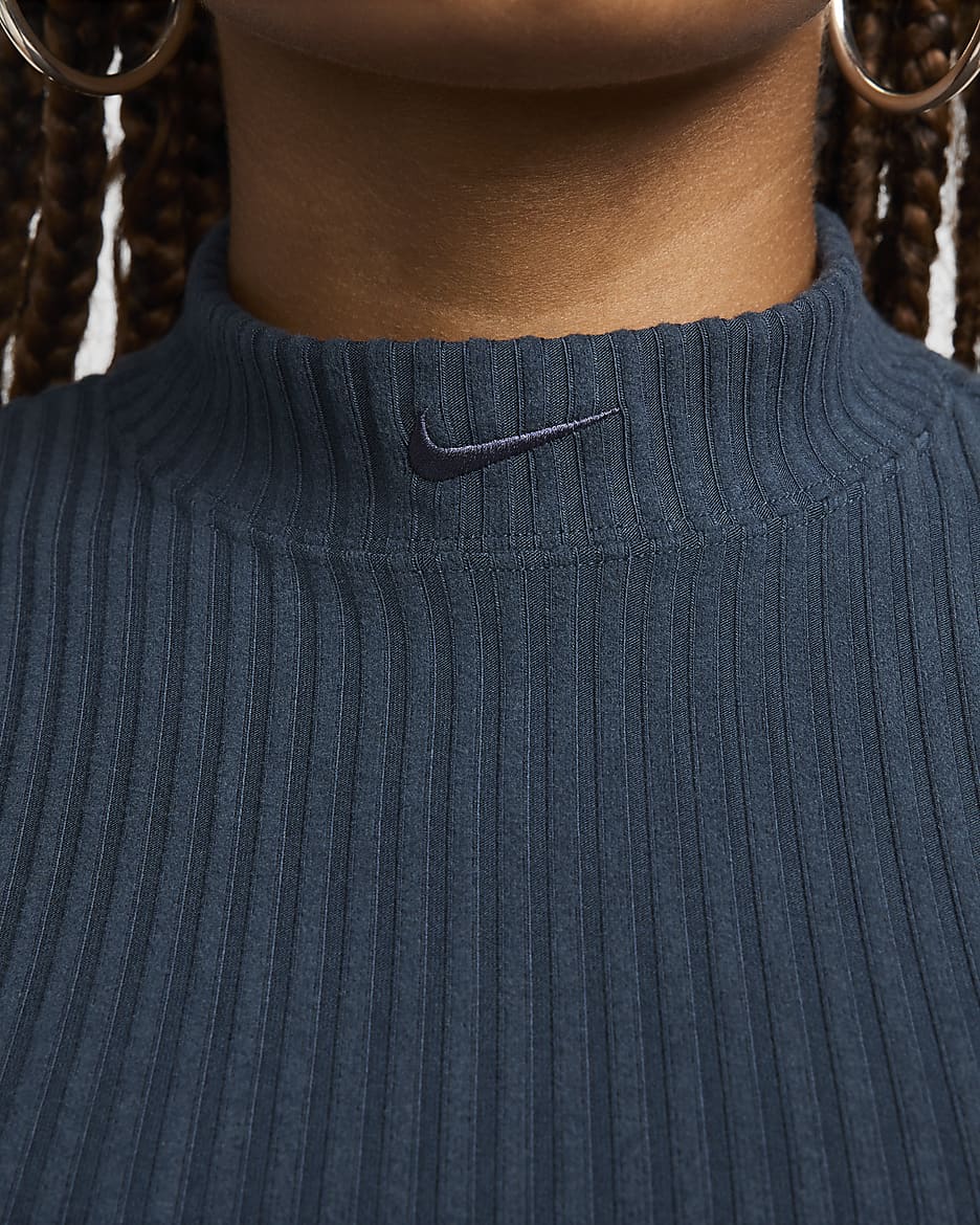 Nike Sportswear Chill Rib Women's Tight Mock-Neck Cropped Tank Top - Armoury Navy/Armoury Navy