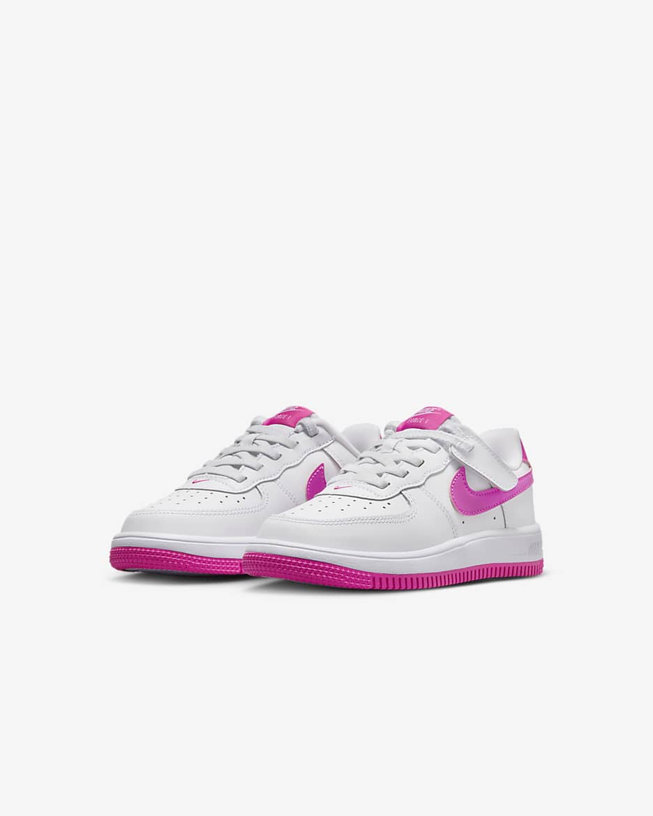 Nike Force 1 Low EasyOn Younger Kids' Shoes - White/Laser Fuchsia