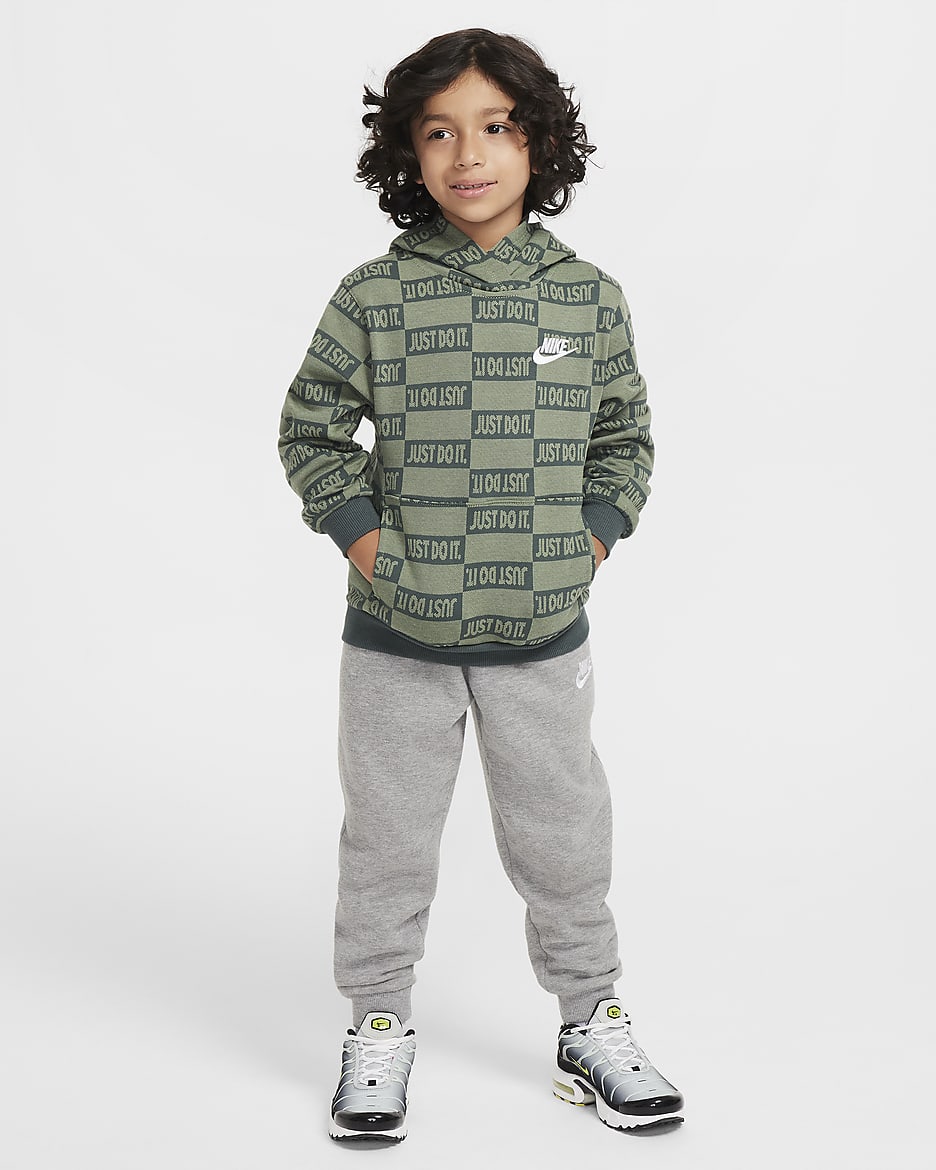 Sudadera con gorro sin cierre de tejido Fleece para niños talla pequeña Nike Sportswear Textured Club - Verde aceite