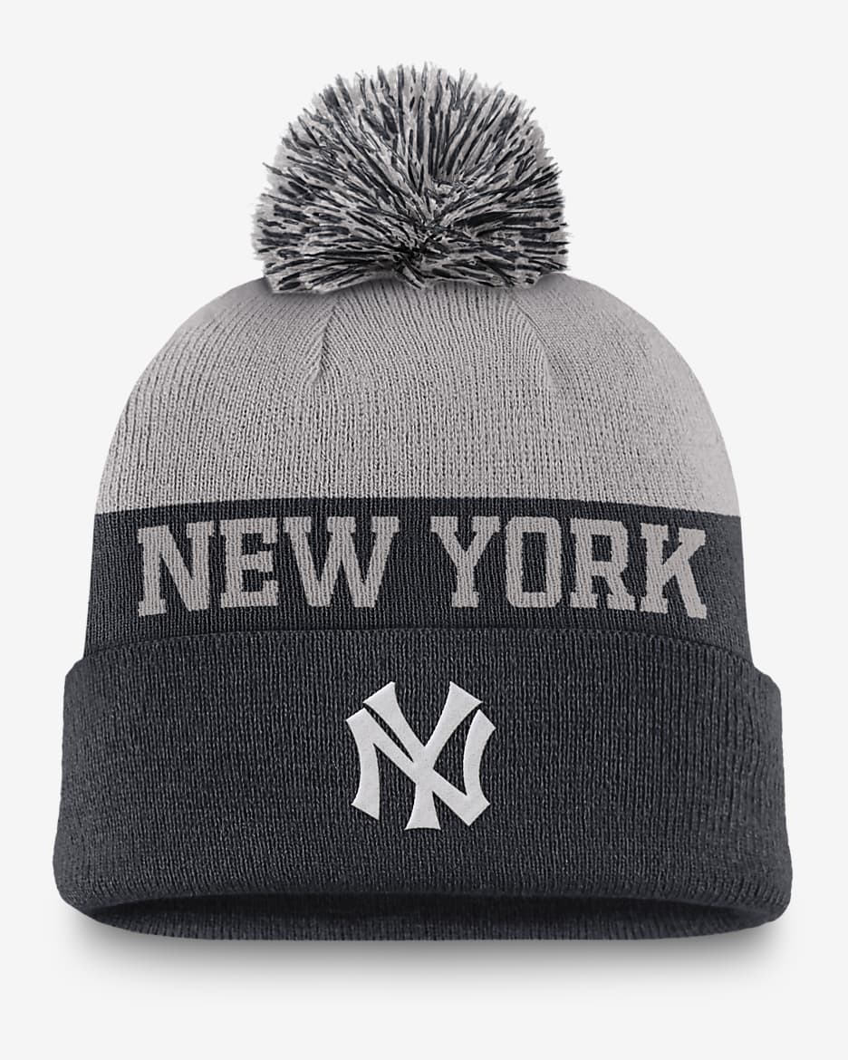 Gorro con dobladillo y pompón Nike de la MLB para hombre New York Yankees Rewind Peak - Azul marino