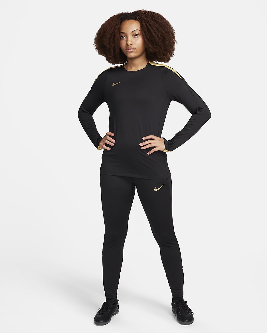 Nike Strike Dri-FIT voetbaltop met ronde hals voor dames - Zwart/Jersey Gold/Metallic Gold