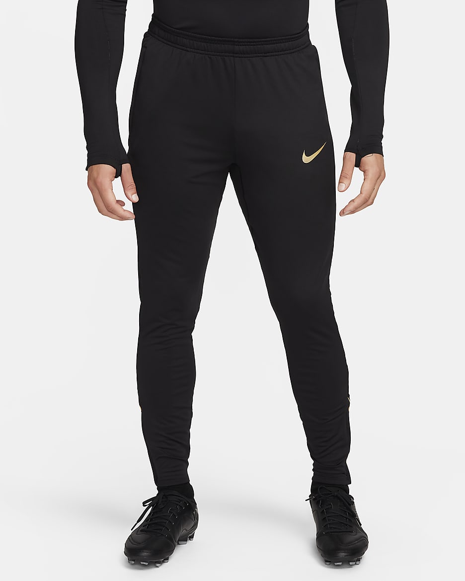 Nike Strike Dri-FIT férfi futballnadrág - Fekete/Fekete/Jersey Gold/Metallic Gold