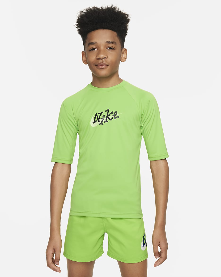 Camiseta Hydroguard de manga corta para niño talla grande Nike Swim Scribble - Verde acción