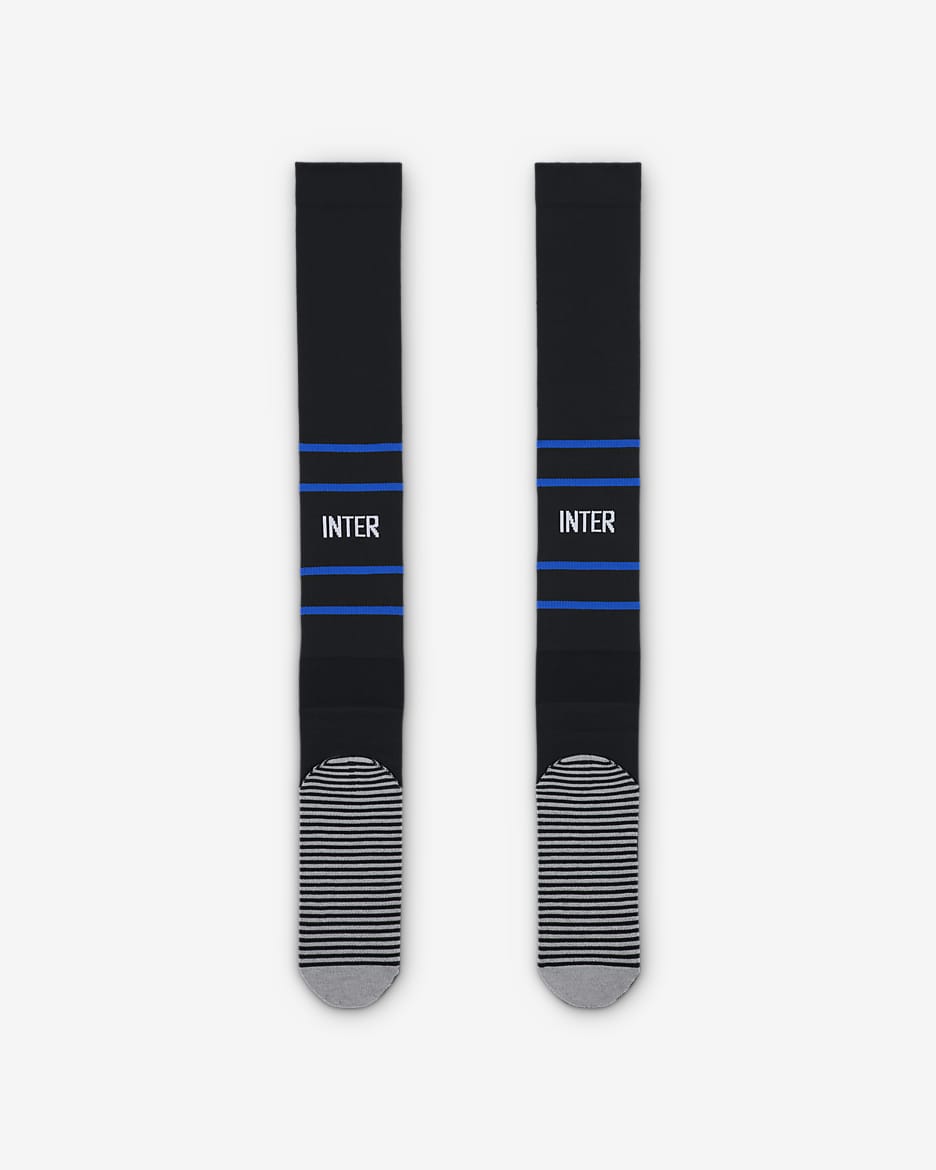 Inter Mailand Strike Home/Away Kniehohe Fußballsocken mit Nike Dri-FIT-Technologie - Schwarz/Lyon Blue/Weiß