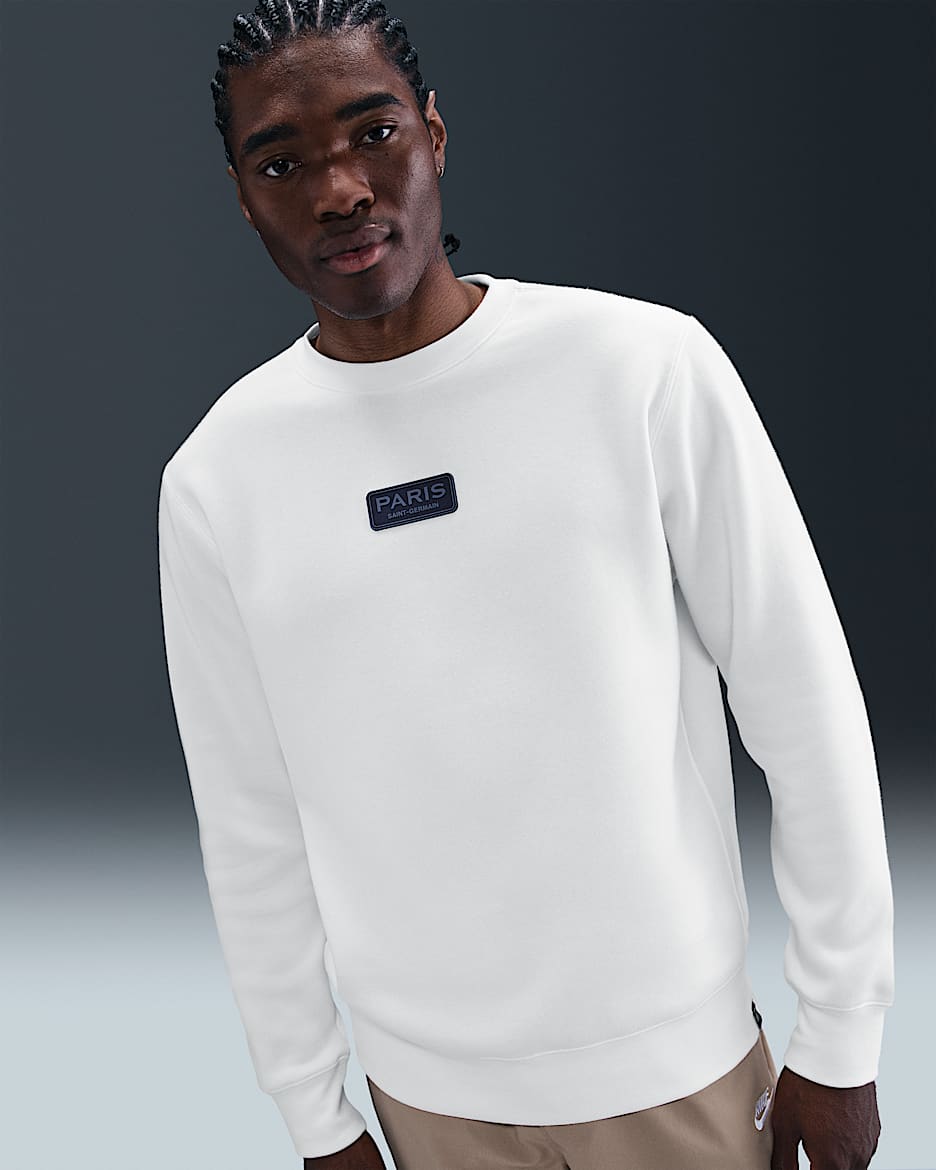 Paris Saint-Germain Club Men's Nike Soccer Crew-Neck Sweatshirt - White/Midnight Navy