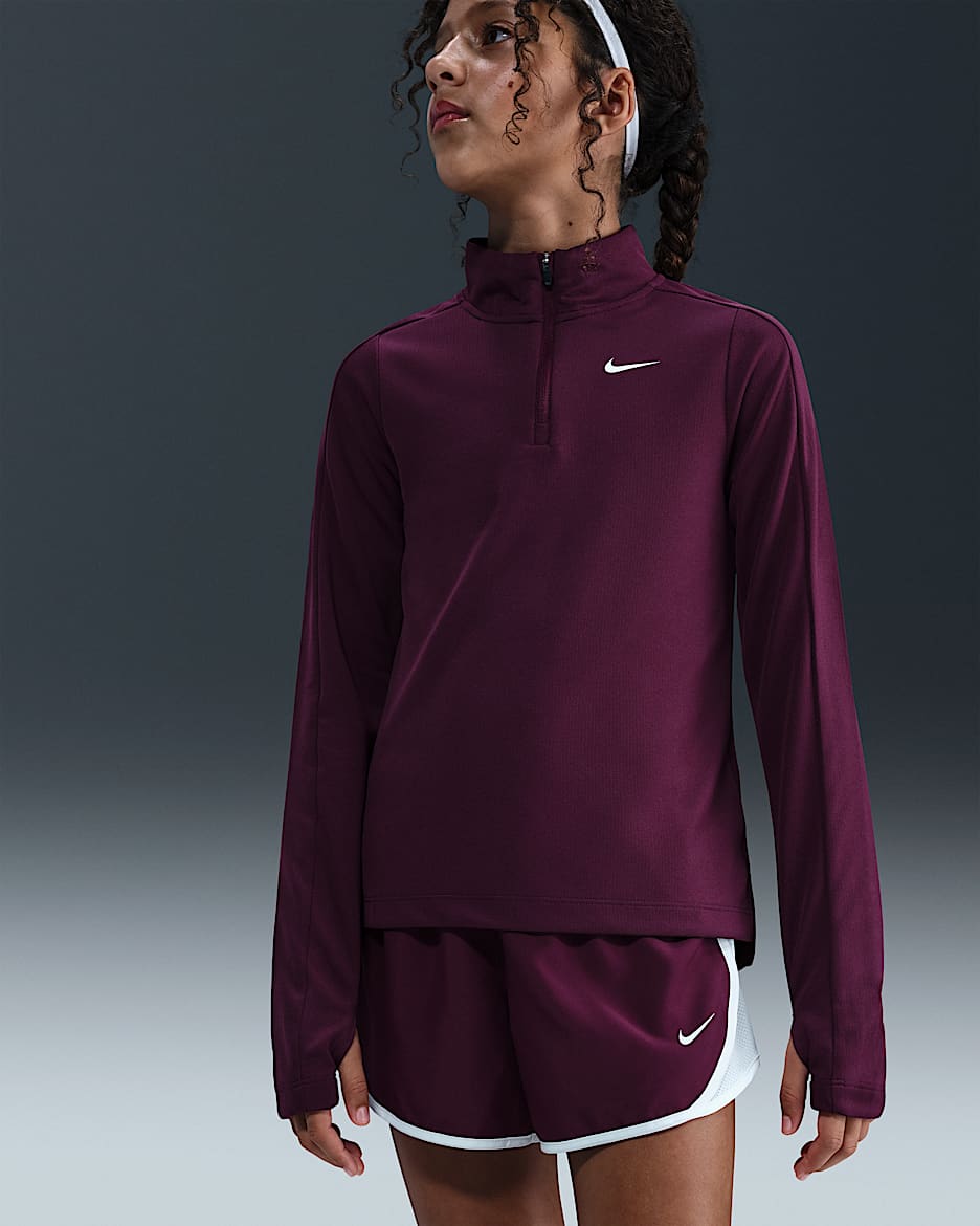 Nike Girls' Dri-FIT Long-Sleeve 1/4-Zip Top - Bordeaux/White