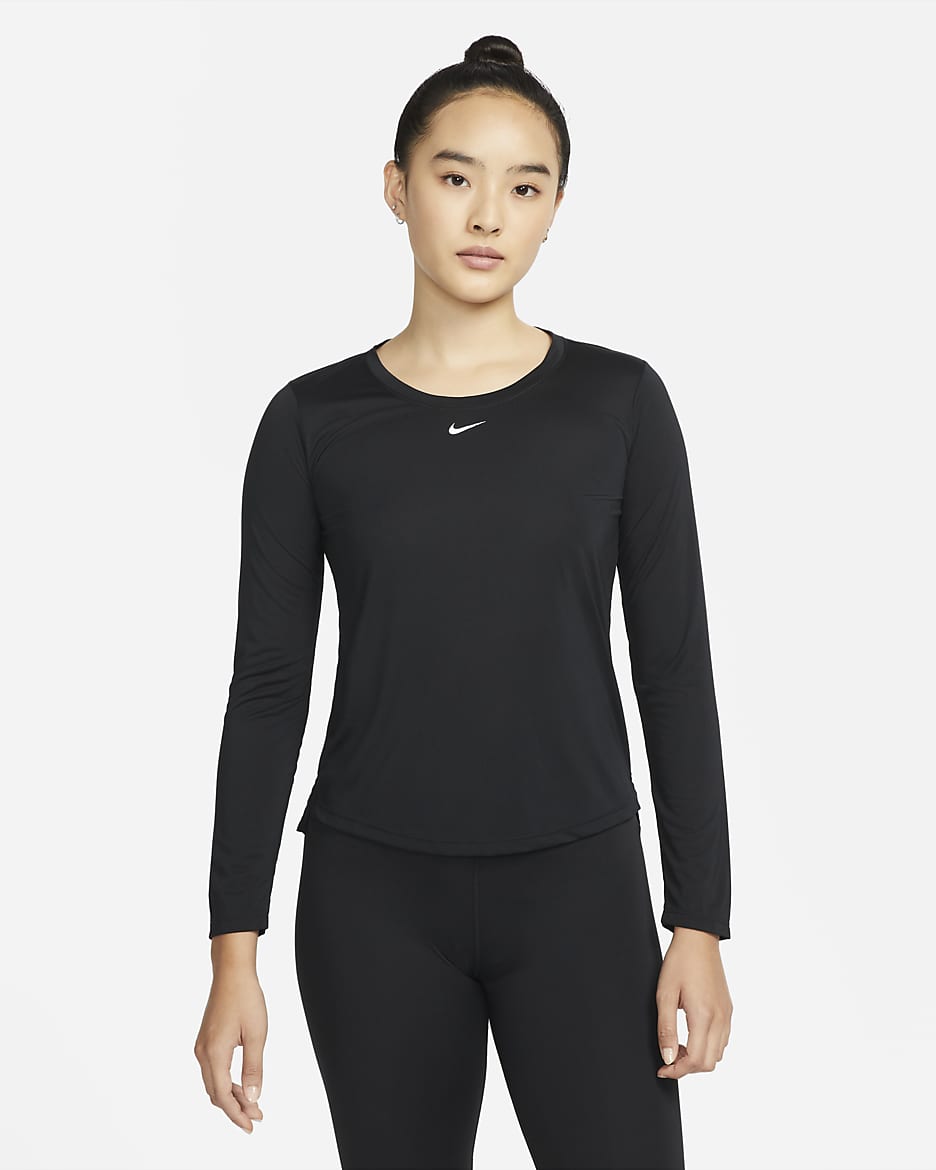 Nike Dri-FIT One Women's Standard Fit Long-Sleeve Top - Black/White