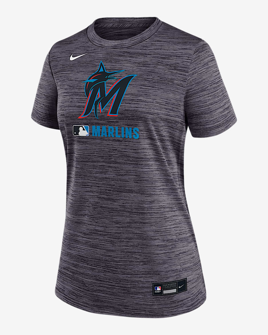 Miami Marlins Authentic Collection Velocity Playera Nike Dri-FIT de la MLB para mujer - Negro