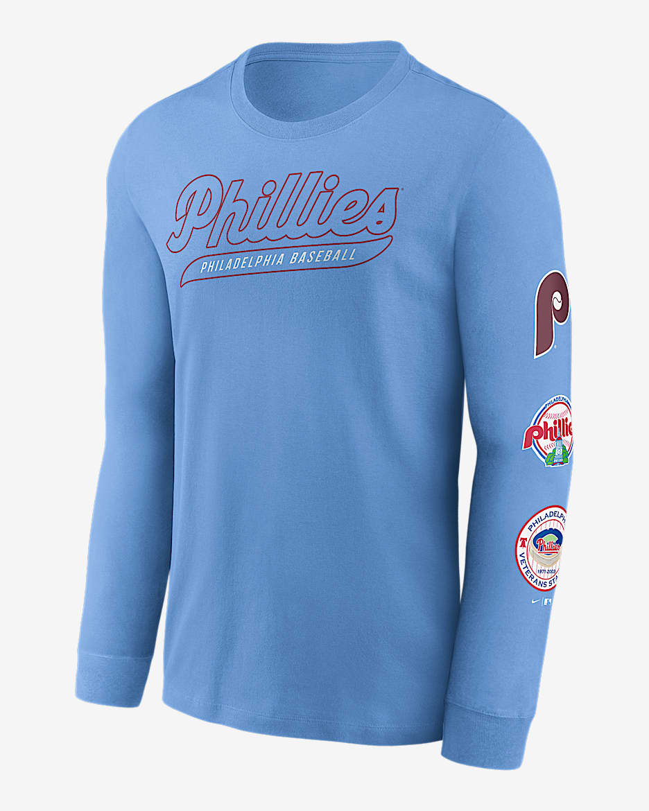 Philadelphia Phillies Cooperstown Knockout Men's Nike MLB Long-Sleeve T-Shirt - Light Blue
