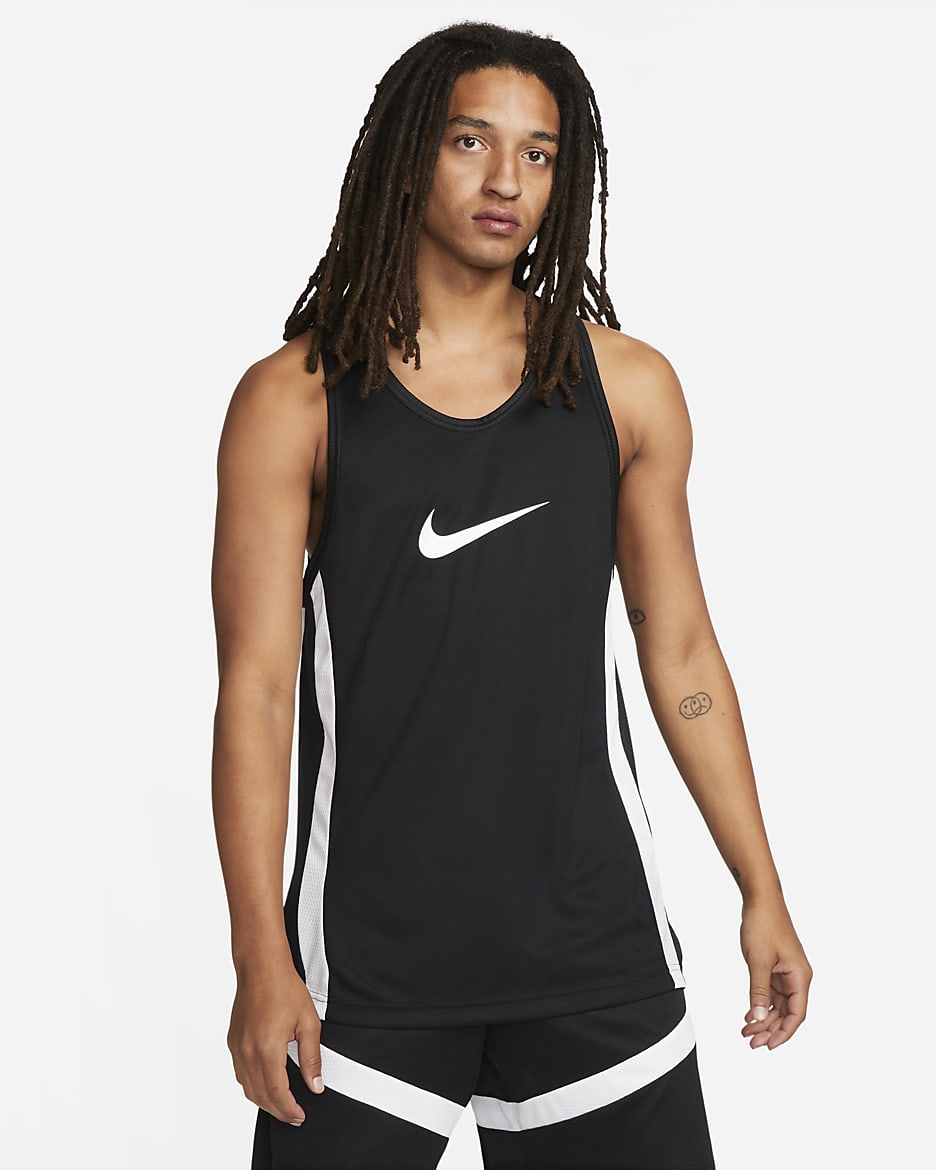 Maillot de basketball Dri-FIT Nike Icon pour homme - Noir/Noir/Blanc/Blanc