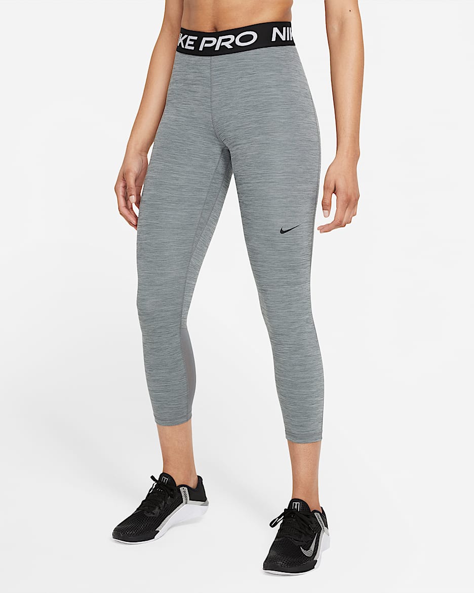 Leggings con paneles de malla de tiro medio cropped para mujer Nike Pro - Gris humo/Jaspeado/Negro/Negro