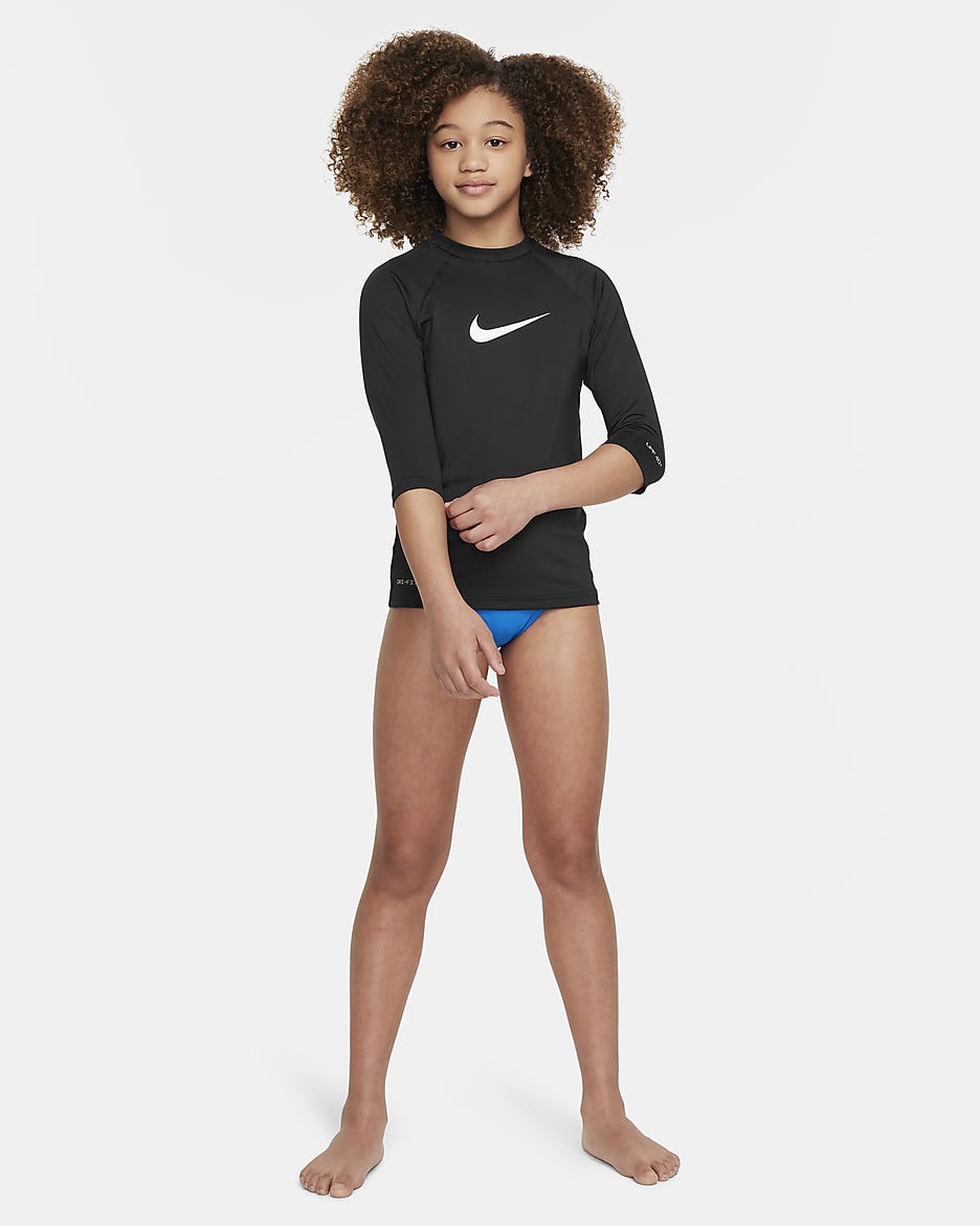 Playera Hydroguard de manga corta para niña talla grande Nike Swim - Negro