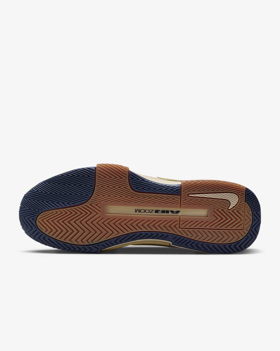 Sapatilhas de ténis para piso duro Nike GP Challenge 1 Premium para homem - Sanddrift/Azul Thunder/Castanho Gum médio/Dourado metalizado