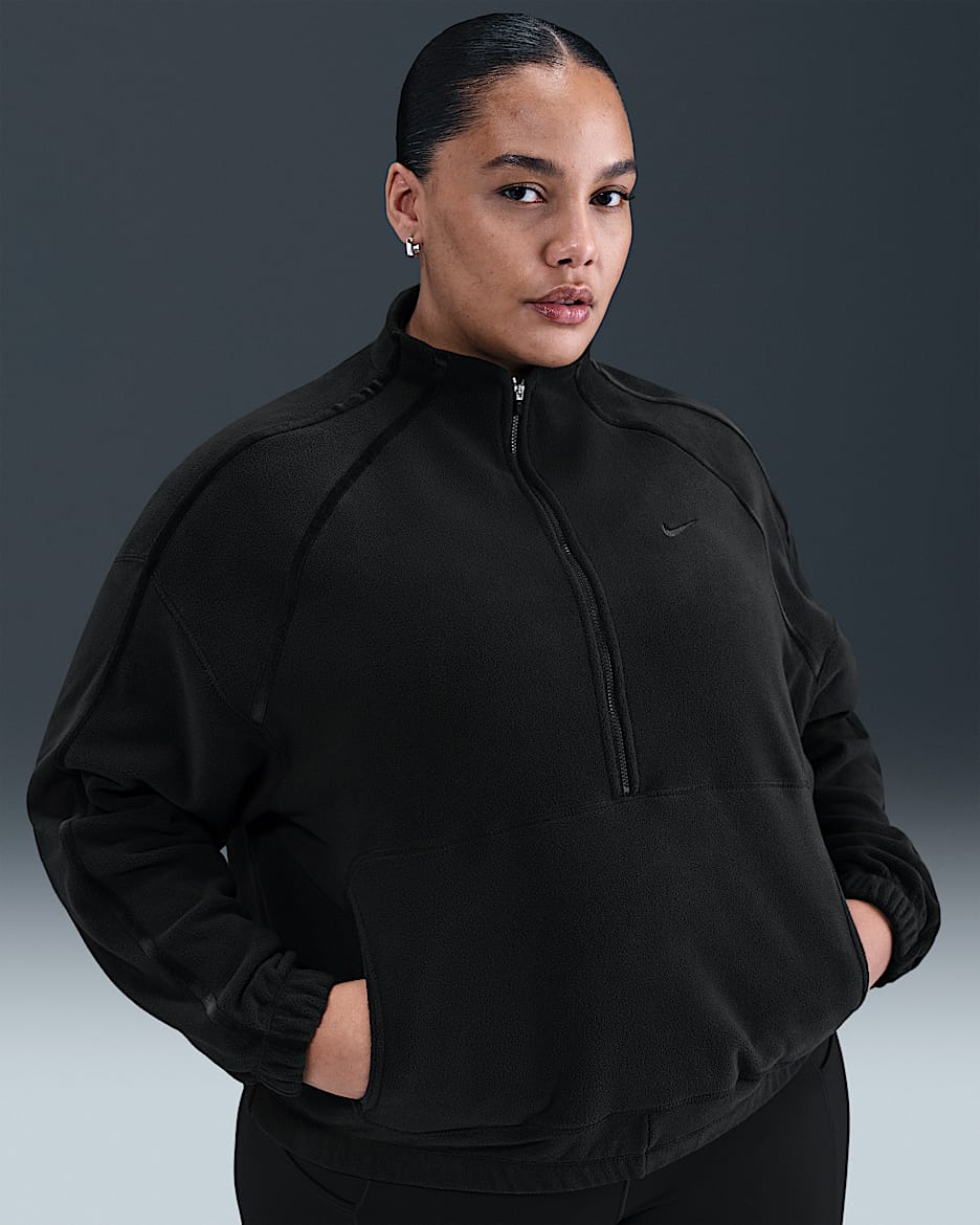 Nike One Women's Therma-FIT 1/2-Zip Oversized Top (Plus Size) - Black/Dark Smoke Grey