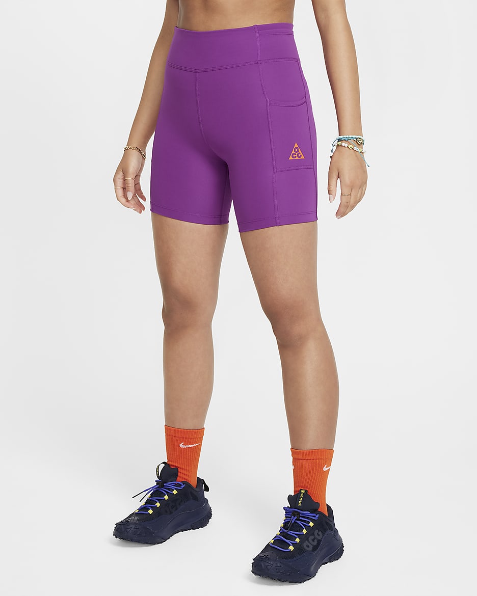 Nike ACG Repel One Older Kids' (Girls') Biker Shorts with Pockets - Bold Berry/Safety Orange