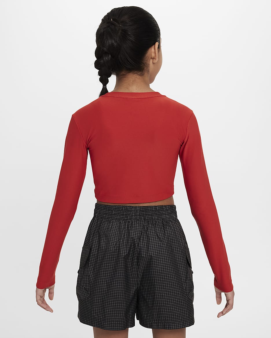 Långärmad kort tröja Nike Sportswear för ungdom (tjejer) - Mystic Red/Vit