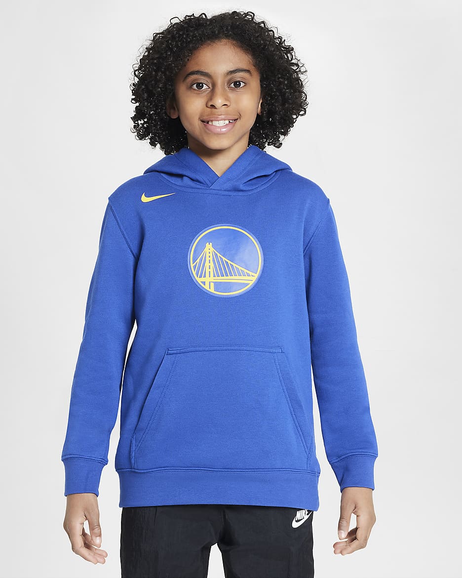 Golden State Warriors Club Older Kids' Nike NBA Fleece Pullover Hoodie - Rush Blue