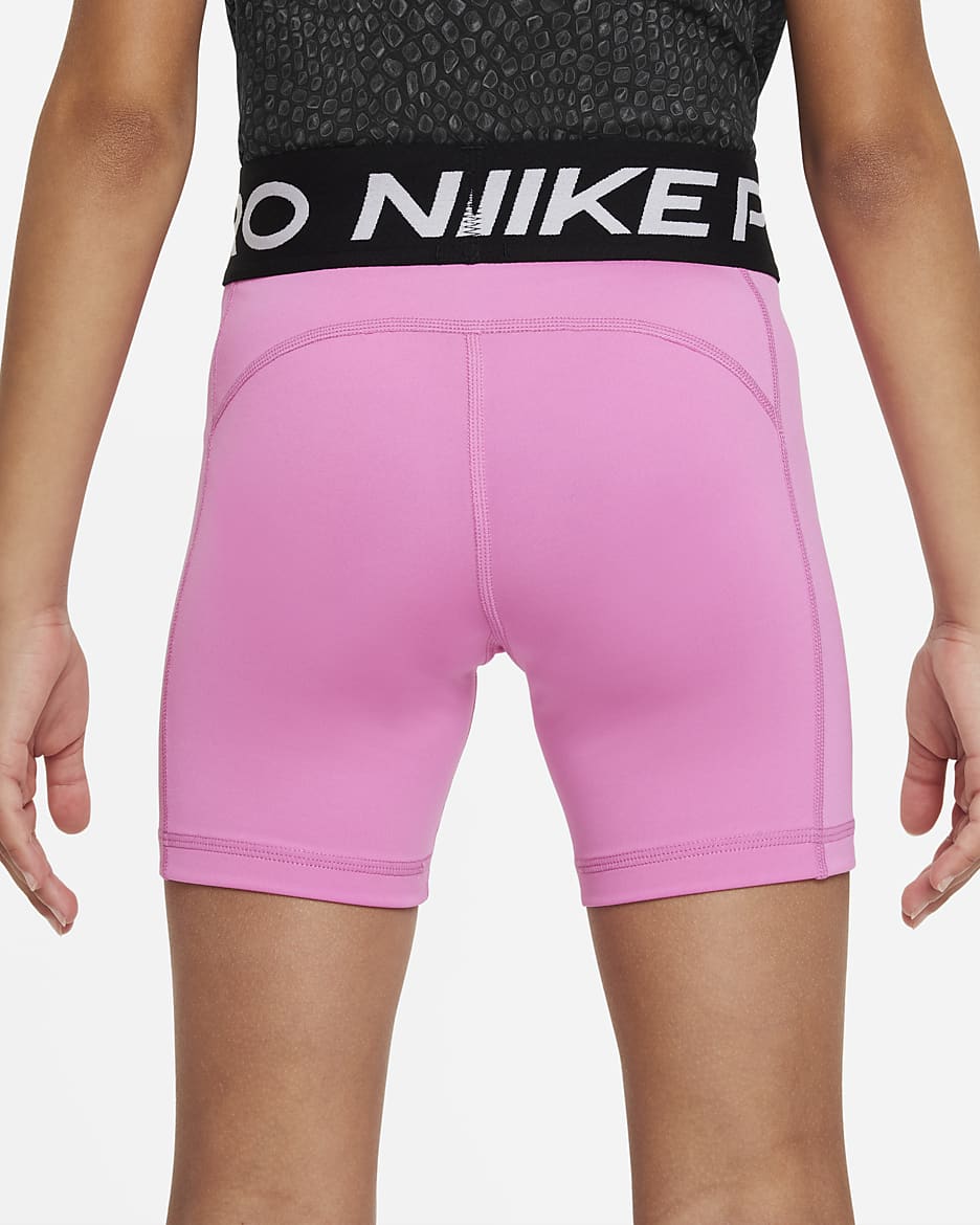 Nike Pro Big Kids' (Girls') Dri-FIT 5" Shorts - Playful Pink/White