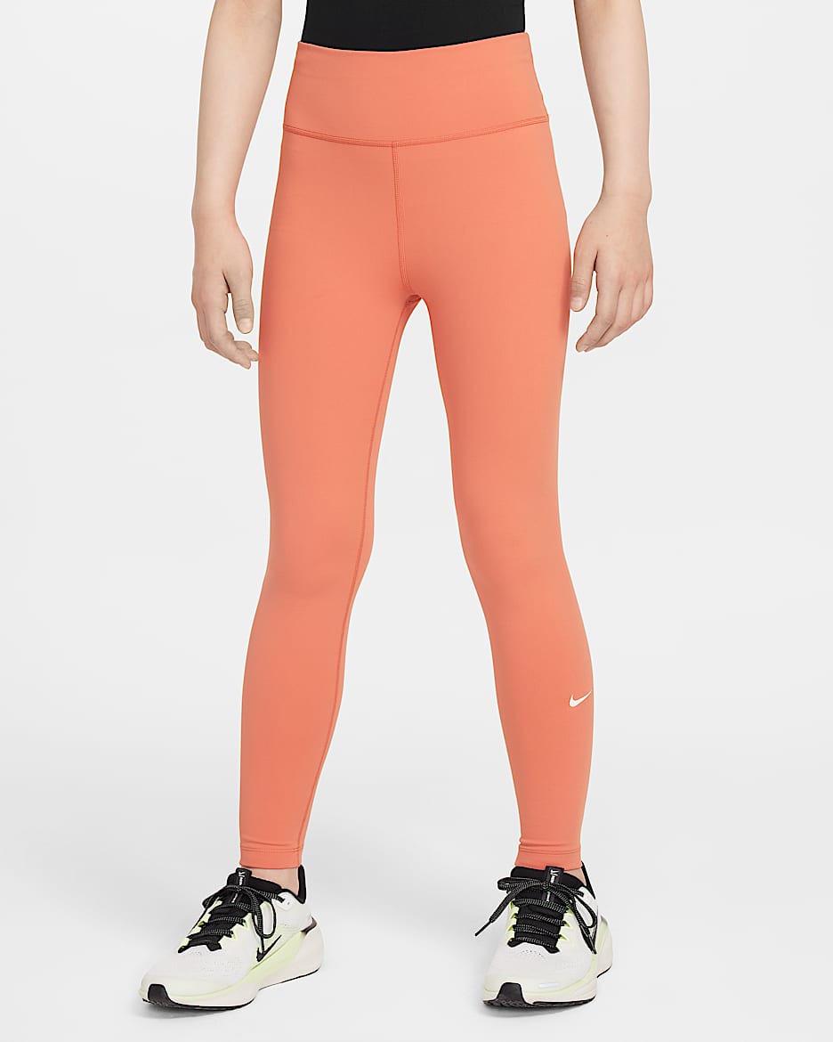 Nike One Older Kids' (Girls') Dri-FIT High-Waisted Leggings - Madder Root/White