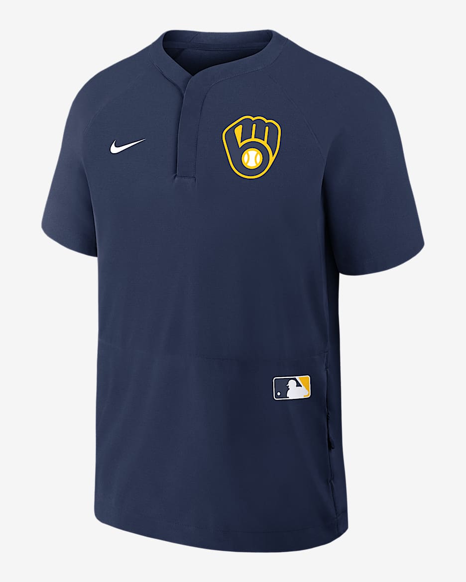 Rompevientos de manga corta Nike de la MLB para hombre Milwaukee Brewers Authentic Collection - Azul marino