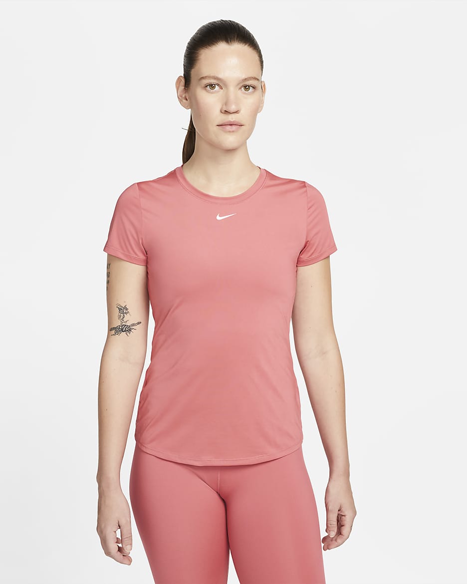 Playera de manga corta y ajuste slim para mujer Nike Dri-FIT One - Rosa arcaico/Blanco