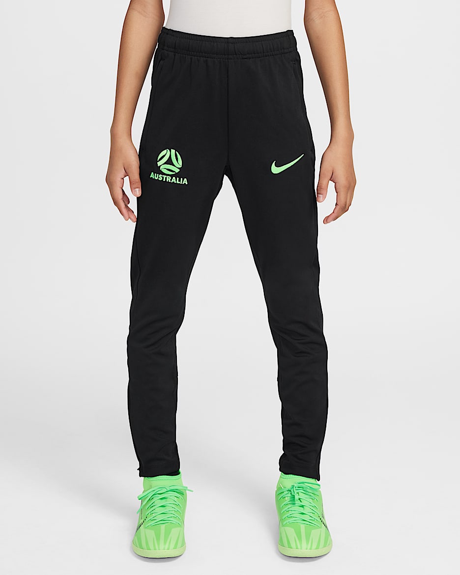 Pantalon de foot en maille Nike Dri-FIT Australie Academy Pro pour ado - Noir/Lime Blast/Lime Blast