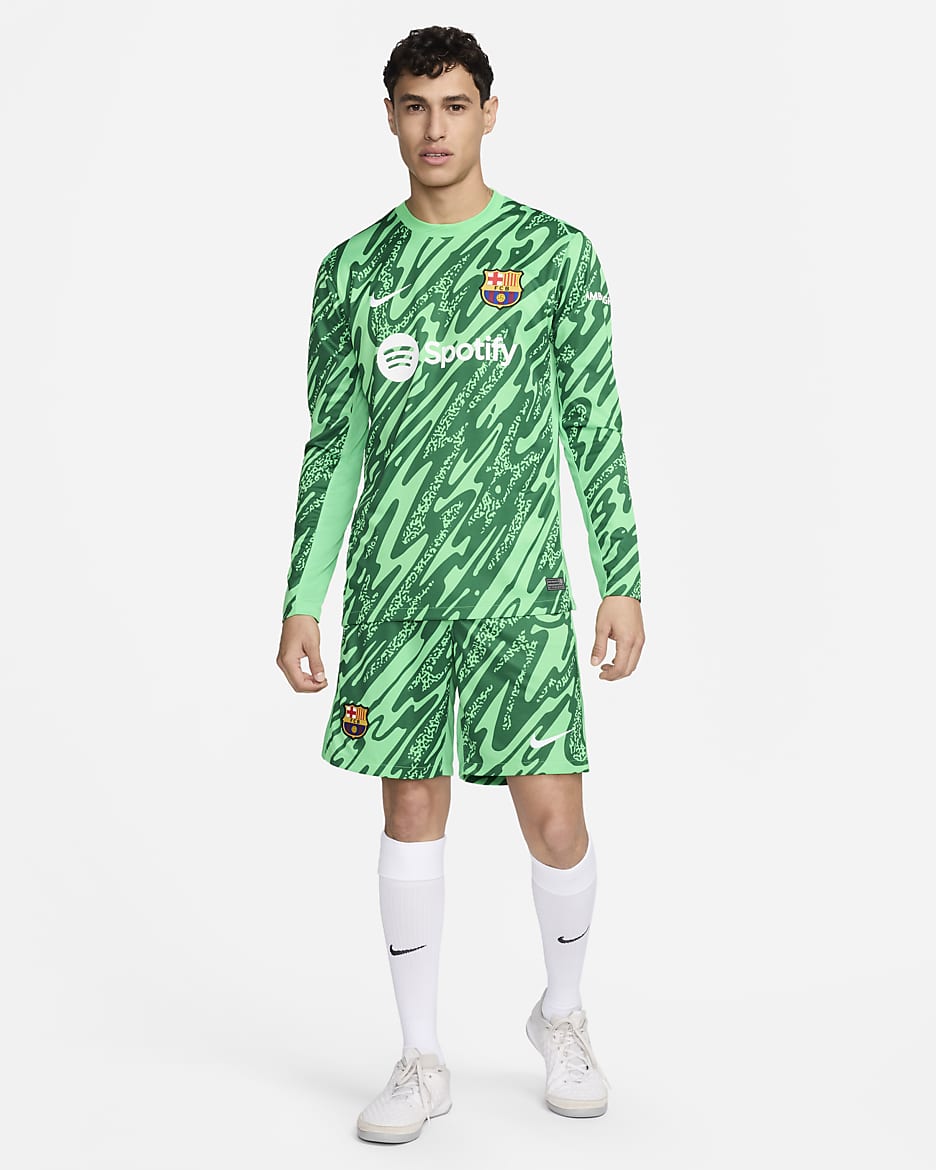 FC Barcelona 2024/25 Stadium Goalkeeper Men's Nike Soccer Replica Long-Sleeve Jersey - Green Spark/Green Spark/Pine Green/White