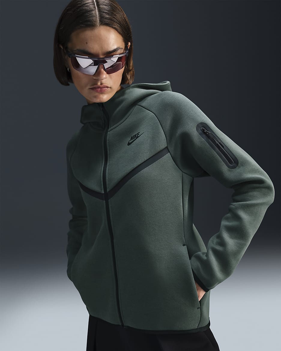 Nike Sportswear Tech Fleece Windrunner hoodie met rits voor dames - Vintage Green/Zwart