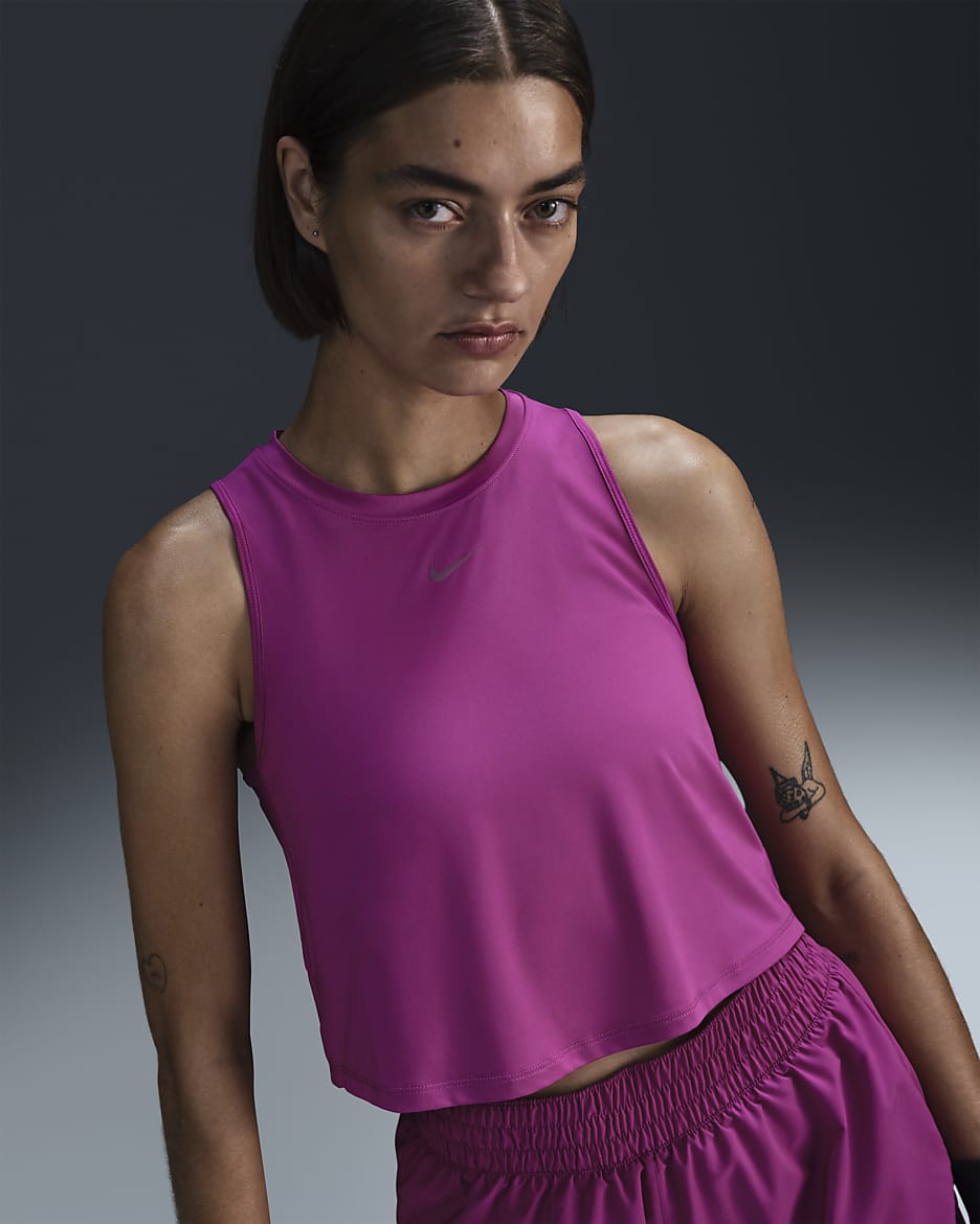 Nike One Classic Dri-FIT rövidített szabású női trikó - Hot Fuchsia/Fekete