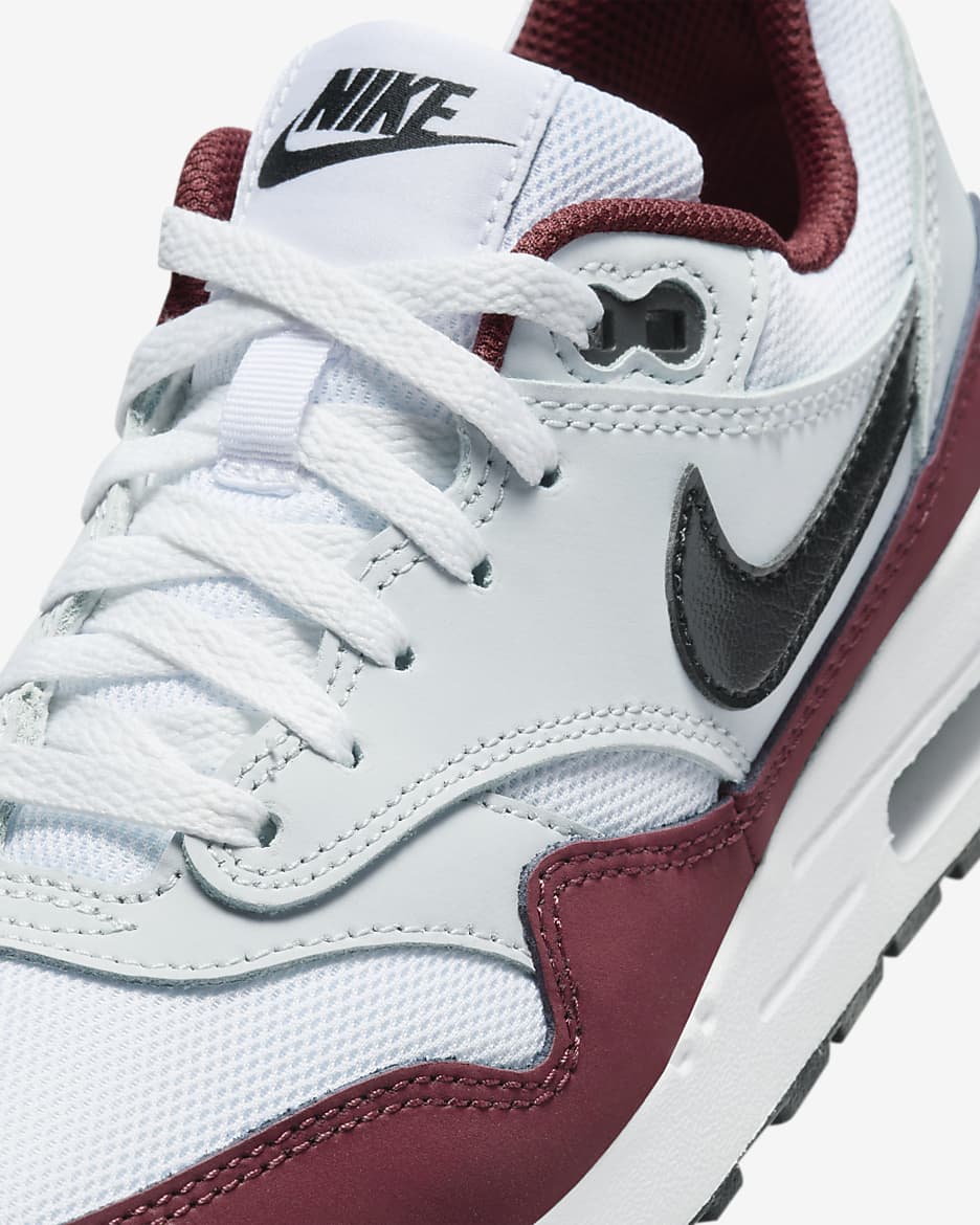 Tenis para niños grandes Air Max 1 - Blanco/Rojo team oscuro/Platino puro/Negro