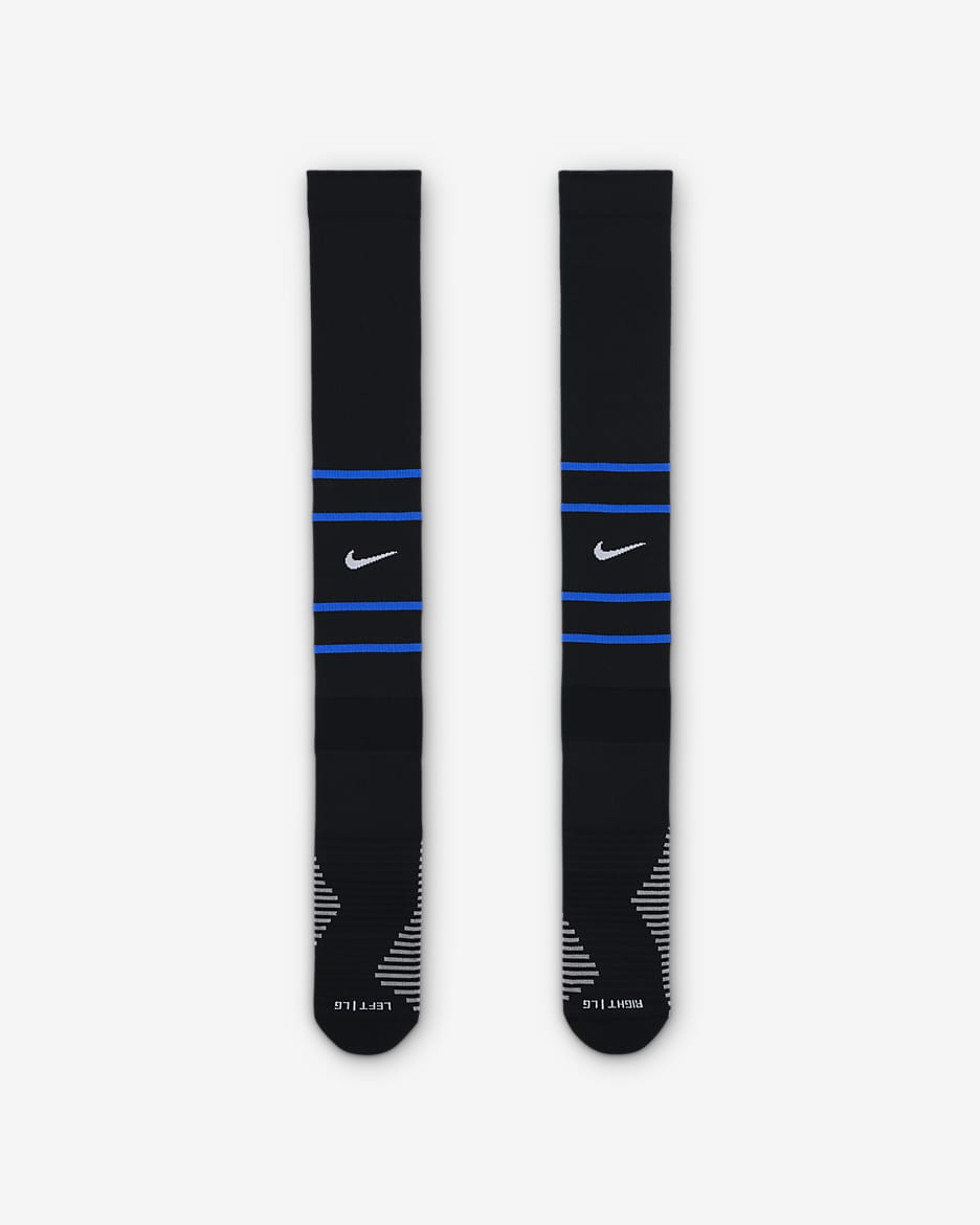 Inter Mailand Strike Home/Away Kniehohe Fußballsocken mit Nike Dri-FIT-Technologie - Schwarz/Lyon Blue/Weiß