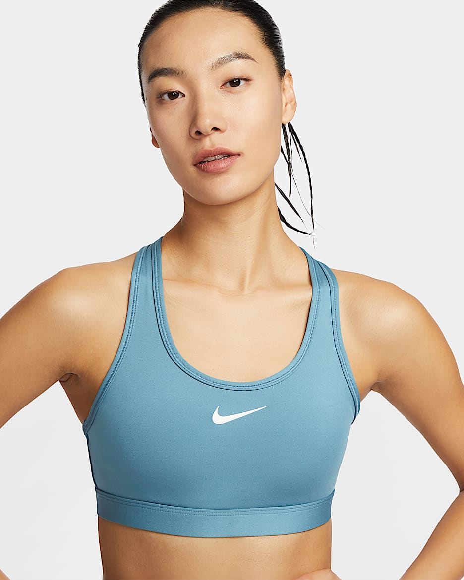 Nike Swoosh Medium-Support Women's Padded Sports Bra - Smoky Blue/White
