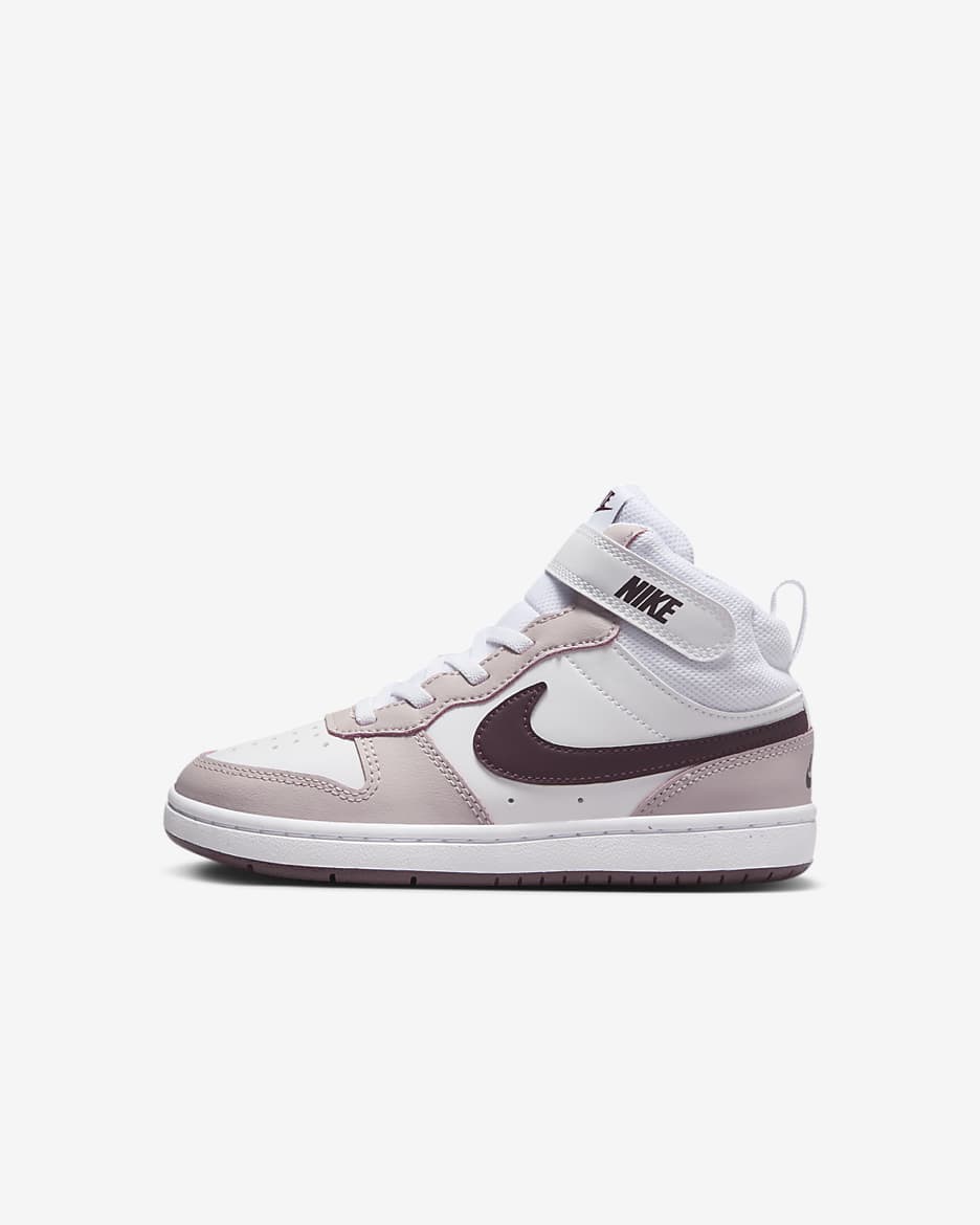 Tenis para niños de preescolar Nike Court Borough Mid 2 - Blanco/Violeta platino/Burdeos enérgico