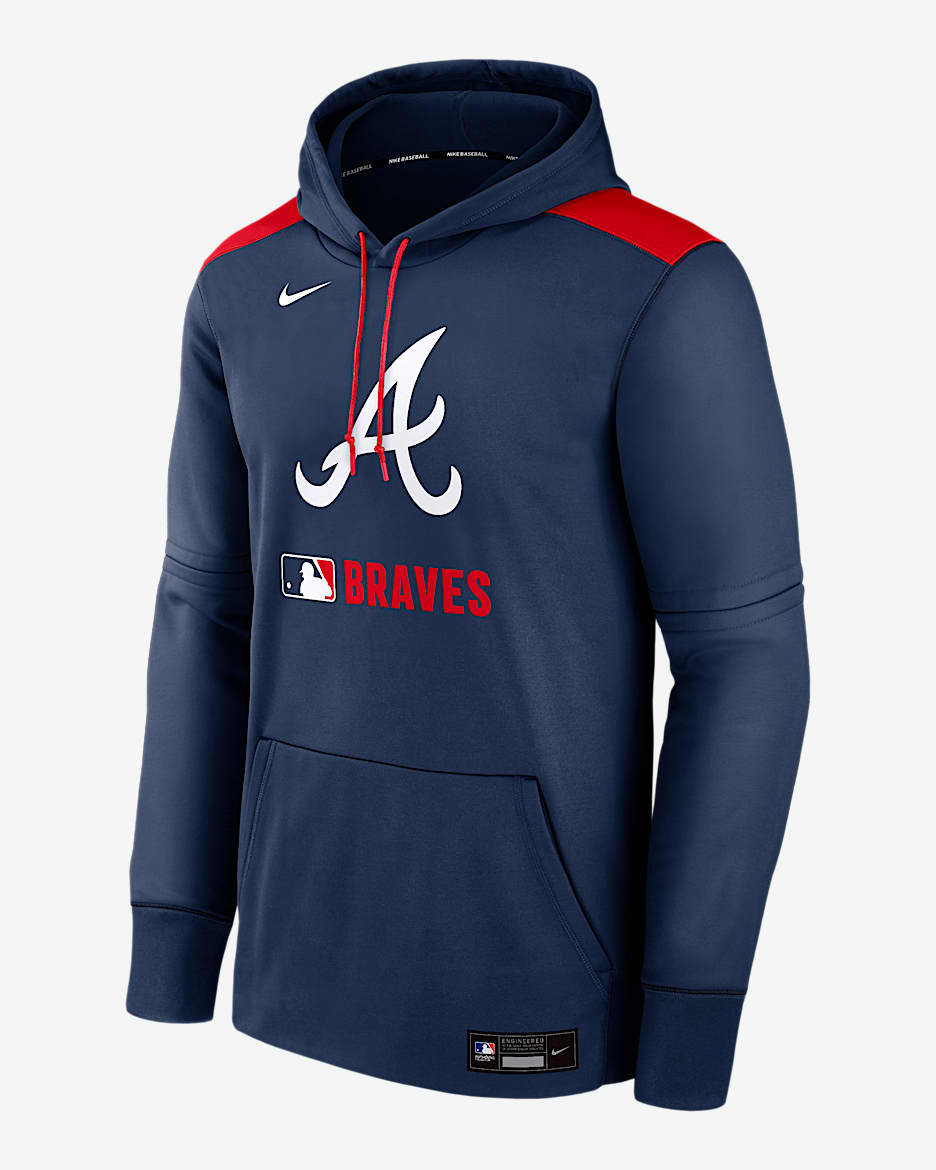 Atlanta Braves Authentic Collection Men's Nike Therma MLB Pullover Hoodie - Navy