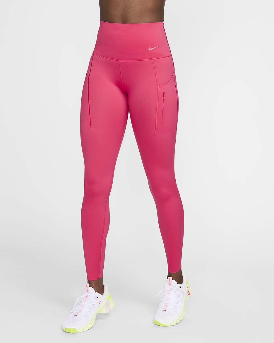 Nike Go Lange legging met hoge taille, zakken en complete ondersteuning voor dames - Aster Pink/Zwart