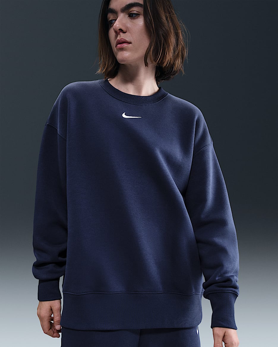 Nike Sportswear Phoenix Fleece Oversized sweatshirt met ronde hals voor dames - Midnight Navy/Sail