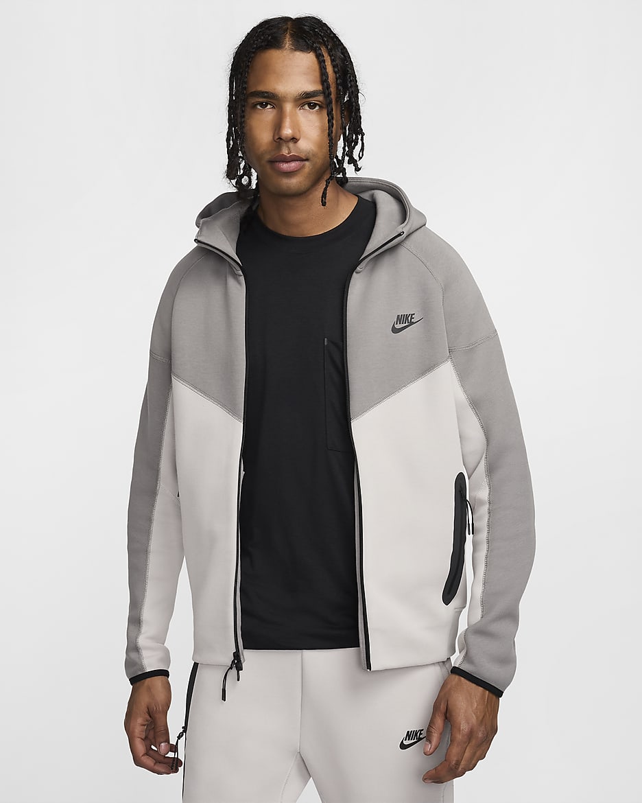 Huvtröja med hel dragkedja Nike Sportswear Tech Fleece Windrunner för män - Light Iron Ore/Flat Pewter/Svart