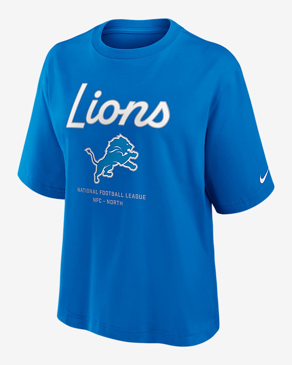 Playera Nike de la NFL para mujer Detroit Lions Essential Script Boxy - Azul