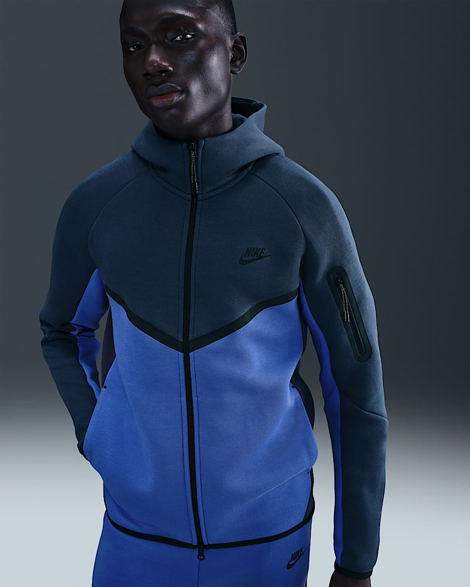 Nike Tech Windrunner-fleecejakke med lynlås til mænd - Thunder Blue/Comet Blue/sort