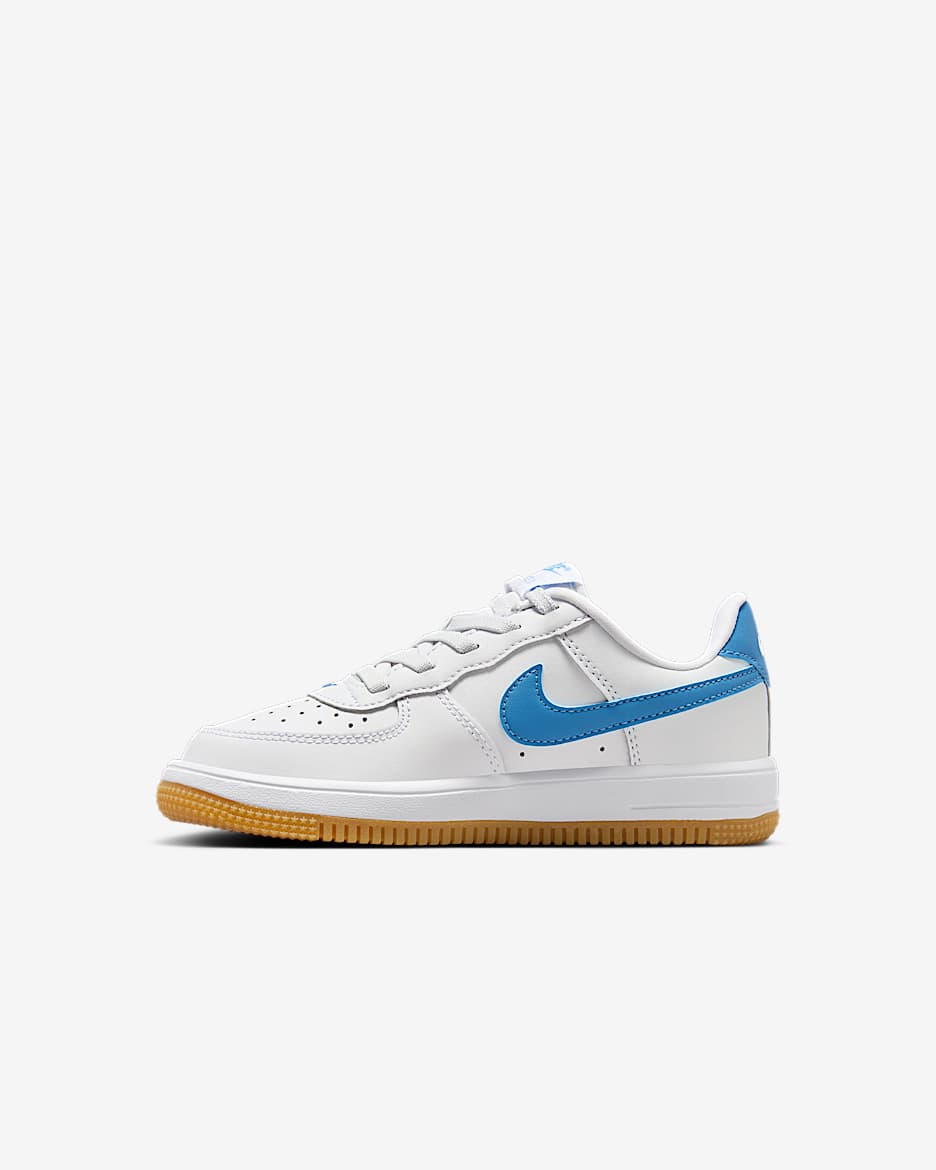 Calzado para niños de preescolar Nike Force 1 Low EasyOn - Blanco/Marrón claro goma/Azul extremo