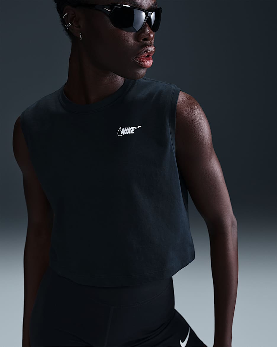Nike Sportswear Club Women's Sleeveless Cropped Graphic T-Shirt - Black