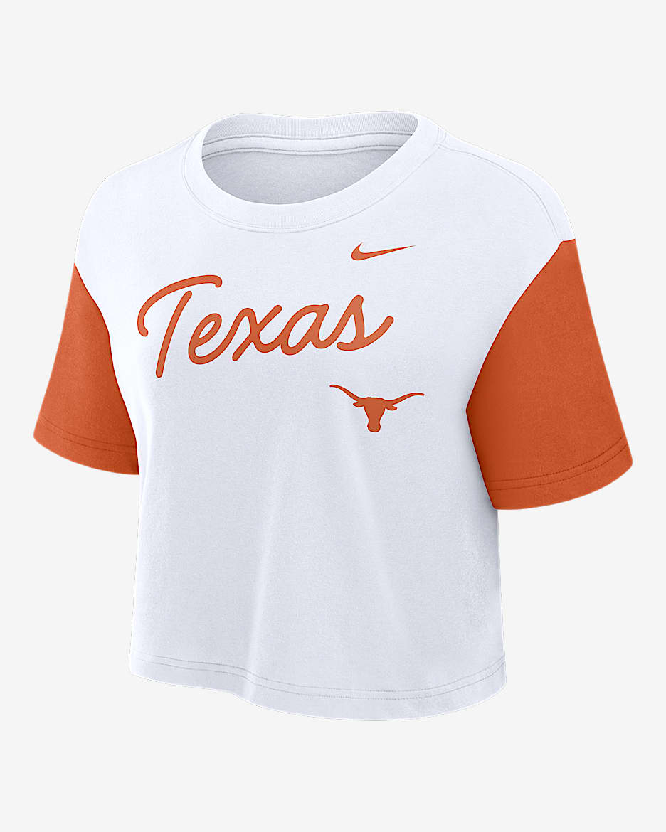 Texas Script Women's Nike Dri-FIT College Cropped T-Shirt - White